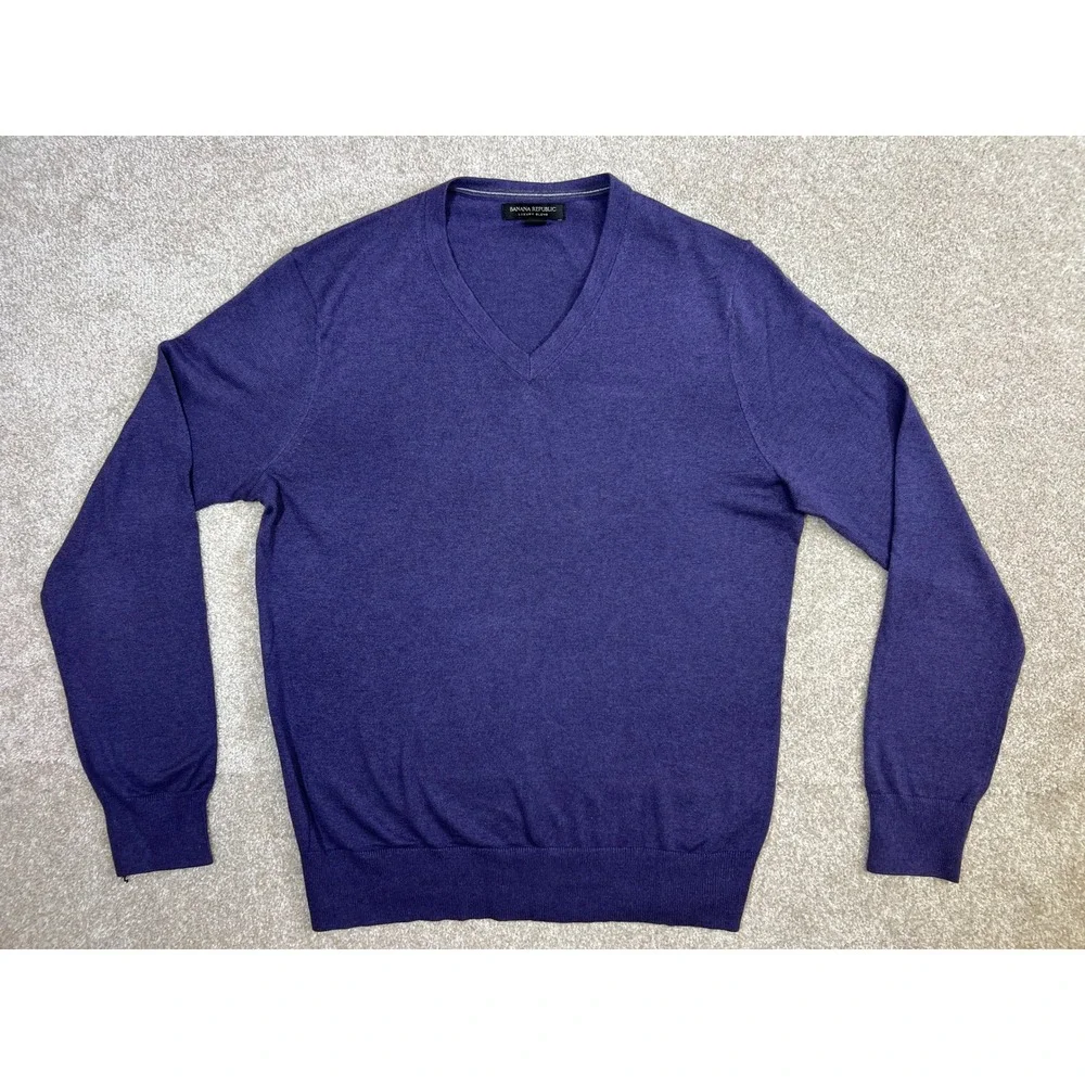 Banana Republic Luxury Blend V Neck Sweater Men's Med Purple Silk Cashmere Blend